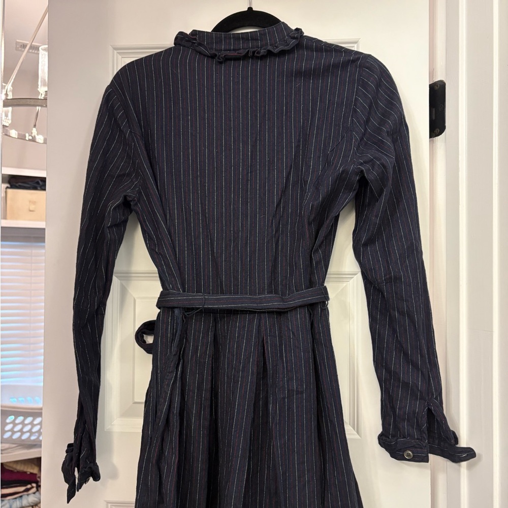 L.L. Bean Dark Blue Pinstripe Long Sleeve Dress - Picture 8 of 9